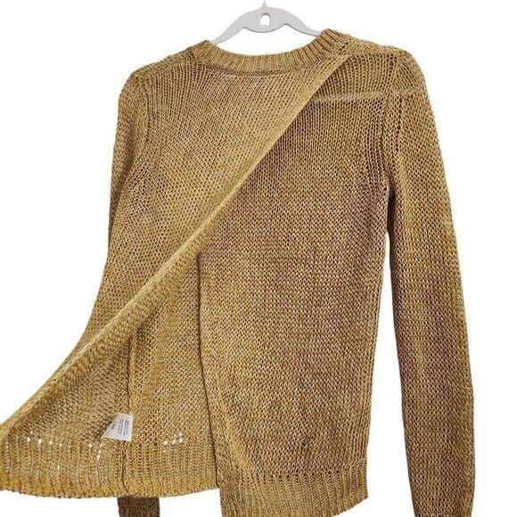 Theory Sweater Womens Small Yellow Linen Adoncia Astra Knit Mesh Open Back - Picture 6 of 9